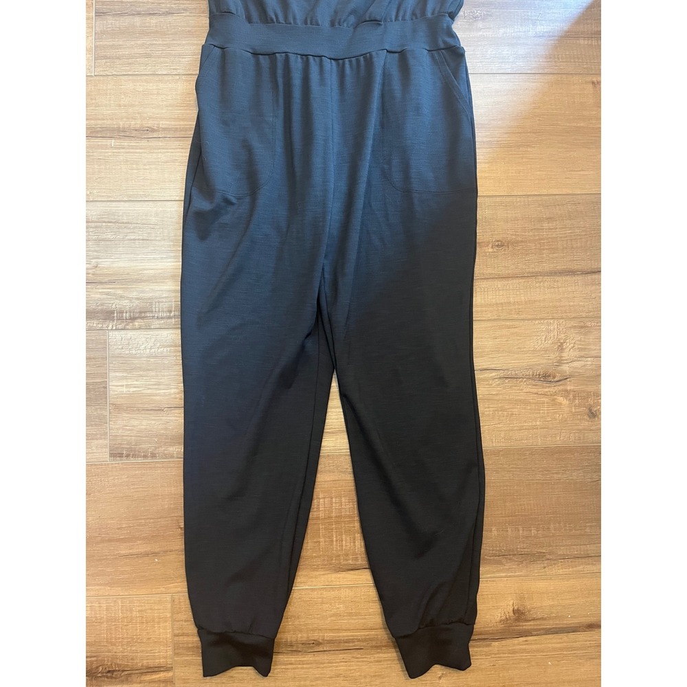 Beyond Yoga Lounge Around Black Ribbed Adjustable Strap Jogger Jumpsuit Size M - Picture 10 of 13